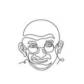 Continuous line drawing of Mahatma Gandhi. The leader of the Indian independence movement in British-ruled India. A man who