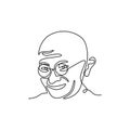 Continuous line drawing of Mahatma Gandhi. The leader of the Indian independence movement in British-ruled India. A man who