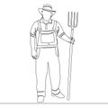 Continuous line drawing male farmer holding pitchfork concept