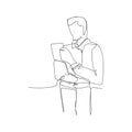 continuous line drawing of male worker standing. isolated sketch drawing of male worker standing line concept. outline thin stroke