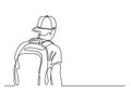 Continuous line drawing of man with backpack