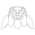 Continuous line drawing man in depression vector Royalty Free Stock Photo