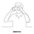 Continuous line drawing of The man looks through binoculars. Search symbol. Template for your design works. Vector illustration Royalty Free Stock Photo