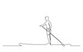 Continuous line drawing of man paddling on board