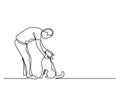 Continuous line drawing of man petting dog