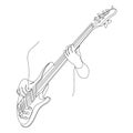 Continuous line drawing of a man playing guitar musician. Minimalist style vector illustration. Royalty Free Stock Photo