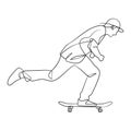 Continuous line drawing of man playing skateboard