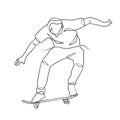 Continuous line drawing of man playing skateboard