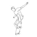 Continuous line drawing of man playing skateboard