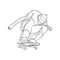 Continuous line drawing of man playing skateboard