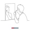 Continuous line drawing of A man shaves his face in front of a mirror. Template for your design works. Vector illustration Royalty Free Stock Photo