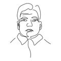 Man linear portrait, continuous line drawing isolated sketch