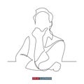 Continuous line drawing of The man stands and supports his head with his hand. The guy is thinking. Template for your design works