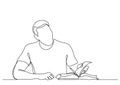 Continuous line drawing of man studying reading book