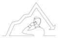 Continuous line drawing of man talking on mobile pnone about decreasing graph Royalty Free Stock Photo