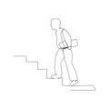 continuous line drawing of man walkin up stairs. isolated sketch drawing of man walkin up stairs line concept. outline thin stroke