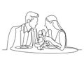 Continuous line drawing of man and woman dating dining in restaurant