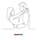 Continuous line drawing of Man and woman hug and look each other in the eye. Template for your design works. Vector illustration