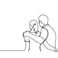 continuous line drawing of man and women look at backside hugging each other. romantic couple theme - Vector illustration Royalty Free Stock Photo