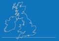 Continuous line drawing - map of Britain and Ireland Royalty Free Stock Photo