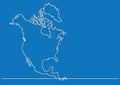 Continuous line drawing - map of North America Royalty Free Stock Photo