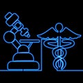 Continuous line drawing Medical Microscope Chemistry pharmaceutical blue icon neon glow vector illustration concept