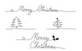 Continuous line drawing of merry chistmas text and chistmas tree, flat vector