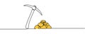 Continuous line drawing miner's pickaxe and gold. Editable stroke Royalty Free Stock Photo