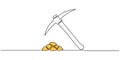 Continuous line drawing miner's pickaxe and gold. Editable stroke Royalty Free Stock Photo