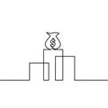 One line drawing of money bag with growth graph