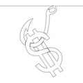 Continuous line drawing money bait financial trap, dollar on hook icon vector illustration concept Royalty Free Stock Photo