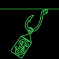 Continuous line drawing Money bait and money trap business icon neon glow vector illustration concept Royalty Free Stock Photo