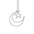 continuous line drawing of moon and star for ramadan kareem