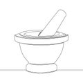 Continuous line drawing mortar and pestle vintage medicine bowl concept