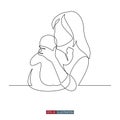 Continuous line drawing of mother and child. Abstract mom and baby silhouette. Template for your design. Vector illustration