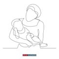 Continuous line drawing of mother and child. Abstract mom and baby silhouette. Template for your design. Vector illustration