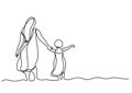 Continuous line drawing of mother and child in the sea