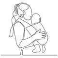 Continuous line drawing of mother and her baby lovely family concept after born minimalist vector design 230919