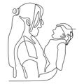 Continuous line drawing of mother and her baby lovely family concept after born minimalist vector design