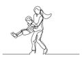 Continuous line drawing of mother playing with son