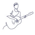 Continuous line drawing of musician plays acoustic guitar vector illustration isolated on white. Musical concept for Royalty Free Stock Photo