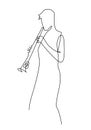 Continuous line drawing of musician plays saxophone vector illustration isolated on white. Musical concept sax player Royalty Free Stock Photo