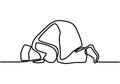 Continuous line drawing muslim prayer doing sujud or sajdah with minimalist design isolated in one white background