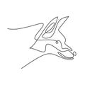 Continuous line drawing of mysterious wolf. Strong fox dog is standing with fury expression. Danger animal hand drawn line art on