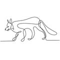 Continuous line drawing of mysterious wolf. Strong fox dog is standing with fury expression. Danger animal hand drawn line art on
