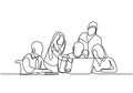 continuous line drawing of office workers at business meeting. Group of people collaborate and discuss a strategy