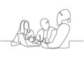 continuous line drawing of office workers at business meeting. Group of people collaborate and discuss a strategy