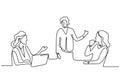 continuous line drawing of office workers at business meeting, Teamwork with group of man and woman. Vector illustration training Royalty Free Stock Photo