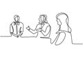 continuous line drawing of office workers at business meeting, Teamwork with group of man and woman. Vector illustration training