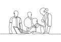 continuous line drawing of office workers at business meeting. Vector minimalism one hand drawn sketch with simplicity lineart Royalty Free Stock Photo